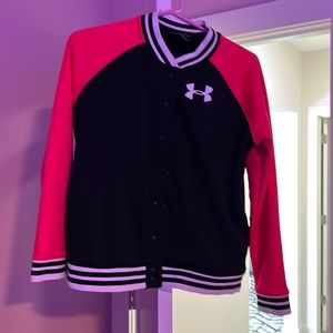 Black and Hot Pink Under Armour Snap Front Coat